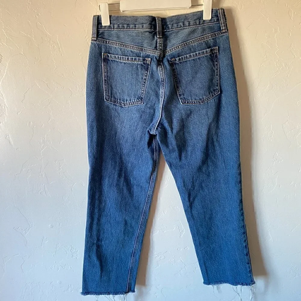 Old Navy High Rise Slouchy Straight Jeans Distressed Medium Wash
